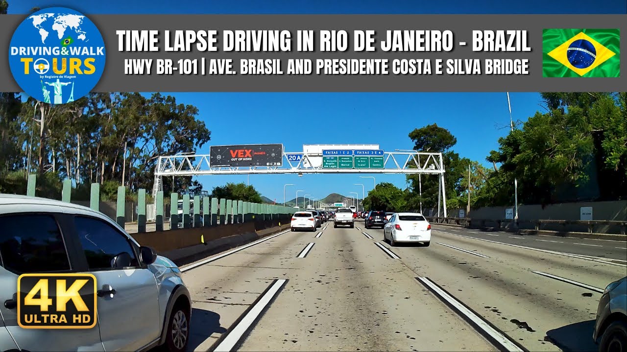 【4K】Time Lapse Driving on hwy BR-101 | Ave. Brasil and Presidente Costa e Silva Bridge - Rio-Niterói
