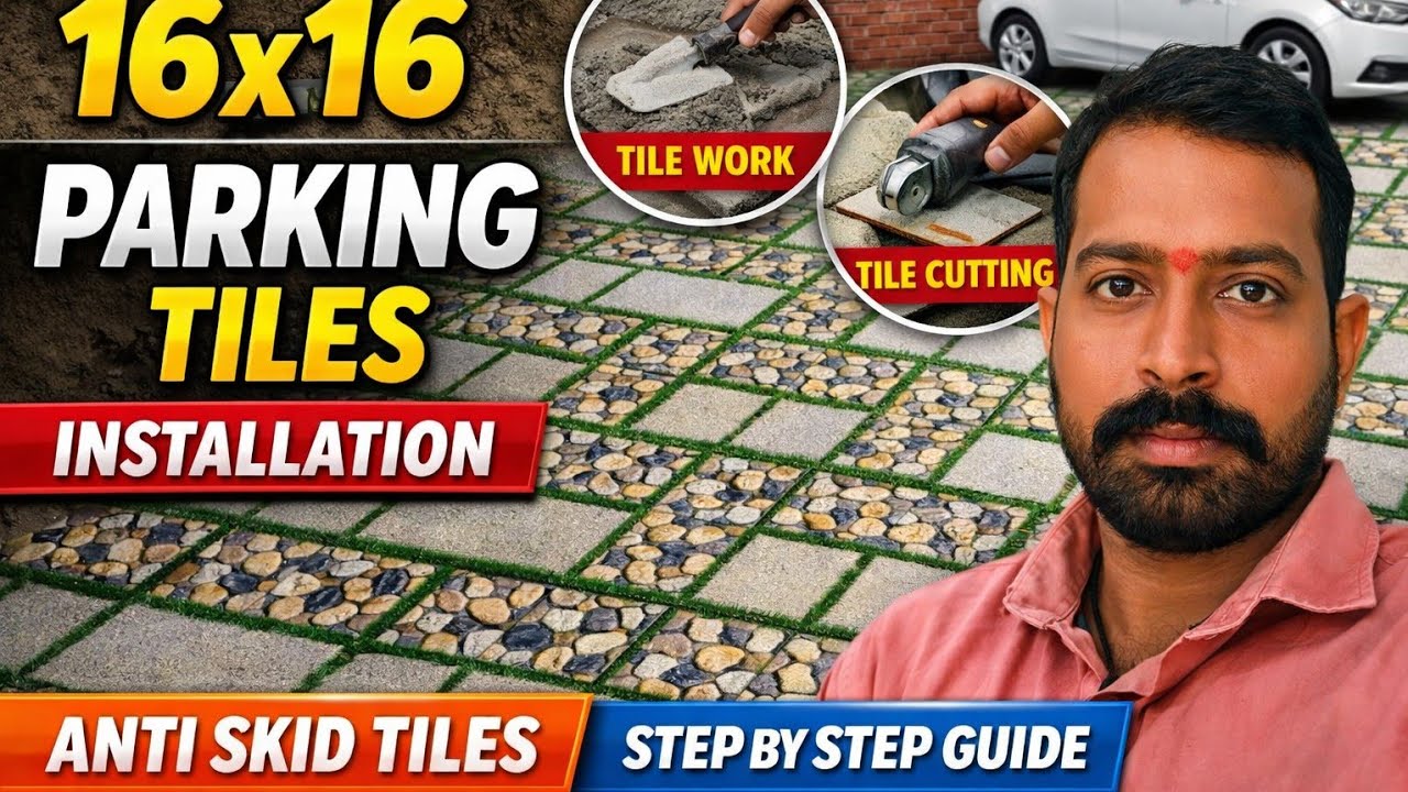 16x16 Parking Tiles Installation | Outdoor Parking Tile Fitting | Anti Skid Tiles. 