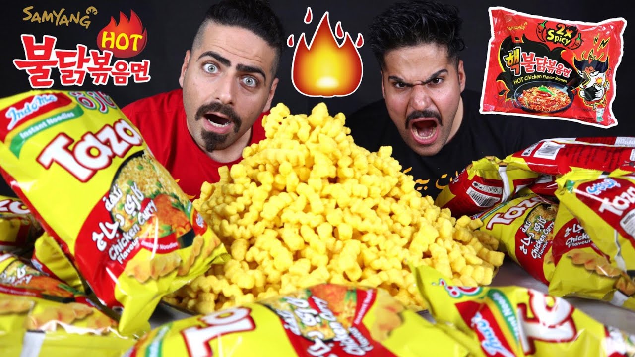 تحدي شبس الاندومي كمية عملاقة 45 كيس والعقاب نودلز كوري اكس تو  Chips Noodles CHALLENGE