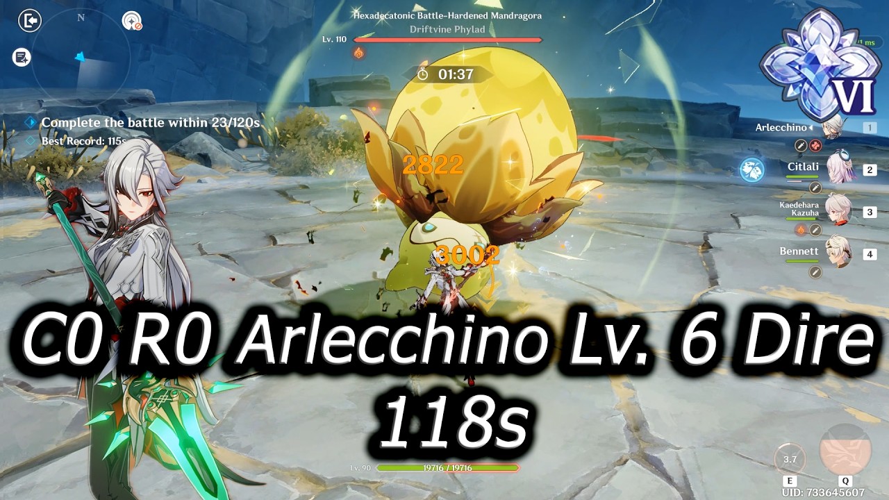 C0 R0 Arlecchino Lv.6 Dire 118s 6.4 Luna 5 Stygian Onslaught Mode Genshin Impact