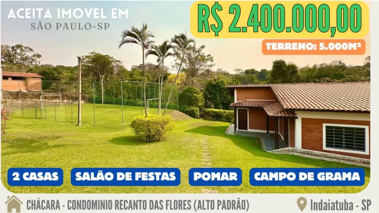 [VENDIDA!] Chácara a venda no condomínio - Recanto das Flores (Indaiatuba-SP)🇧🇷| 2 Casas