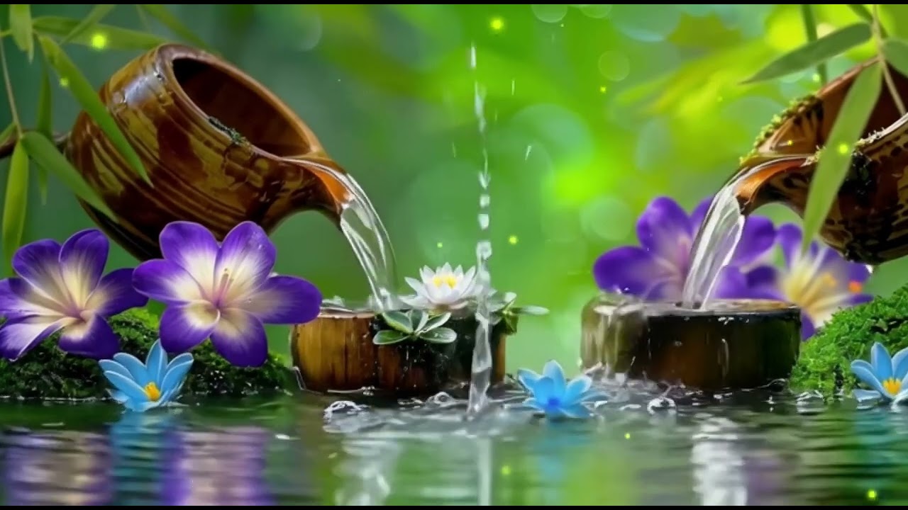 Bamboo Water Fountain + Relaxing  Violin & Piano  Calm Music for Peace and Relaxation, Study Music
