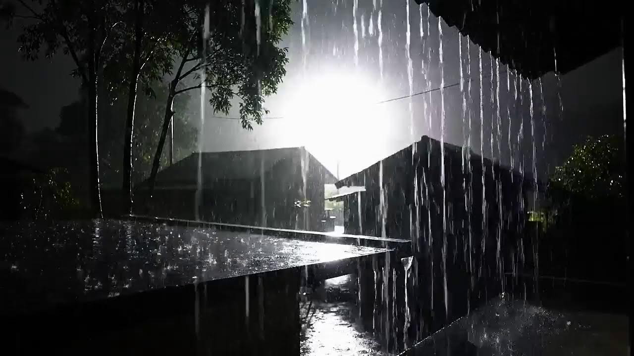 🌧️ Heavy Rain at Night | Dark Rooftop Ambience (Live 24/7)
