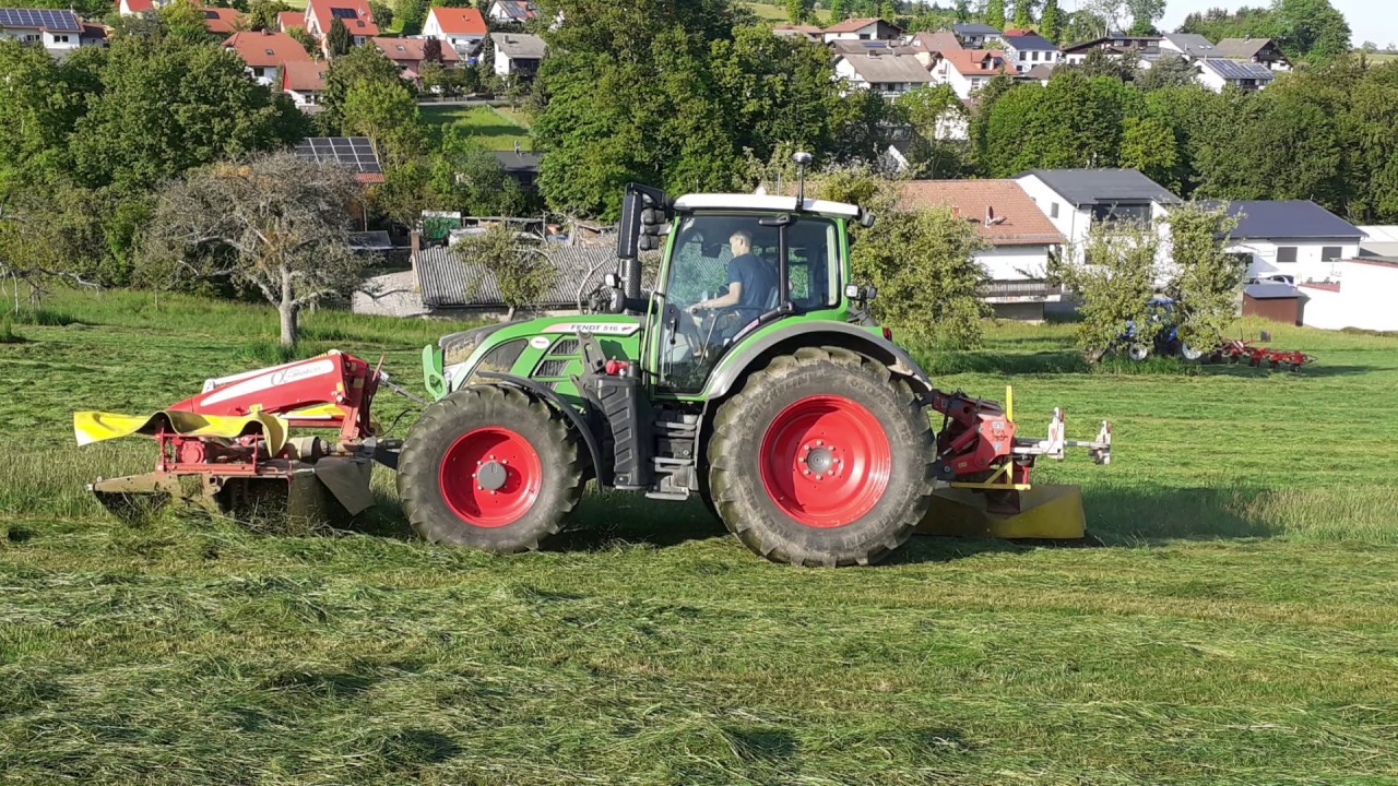 1 Schnitt 2020 Mähen mit Fendt Vario 516 und Pöttinger Novavat 301 und Pöttinger Novacat 302