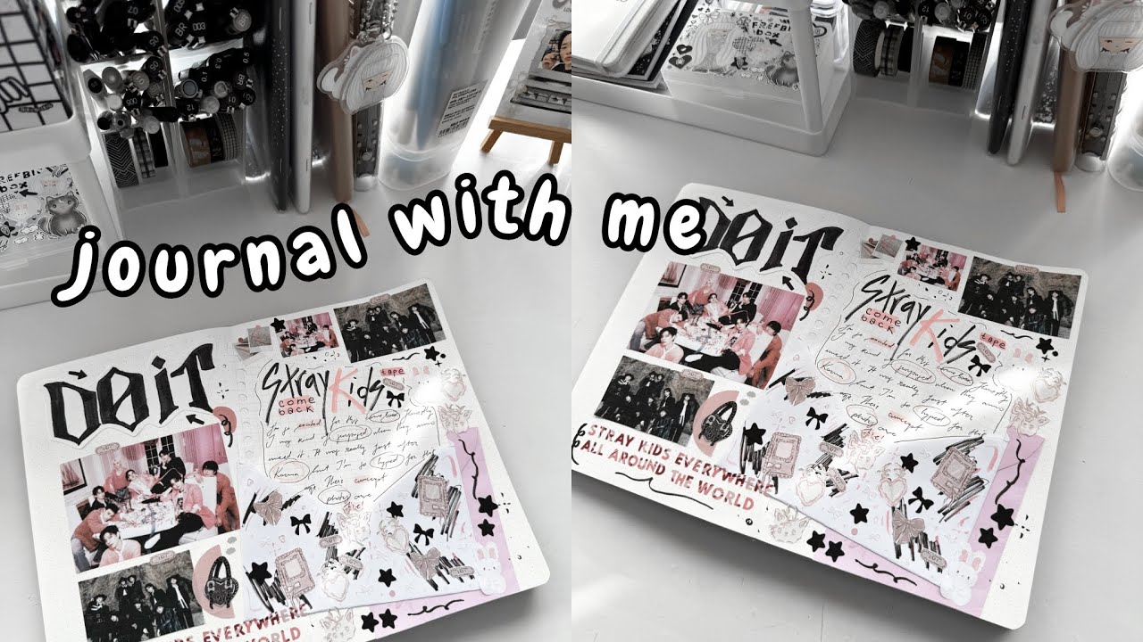 journal with me 📓 Stray Kids DO IT concept photos | monochrome aesthetic 🩶 & pink vibes 🌸
