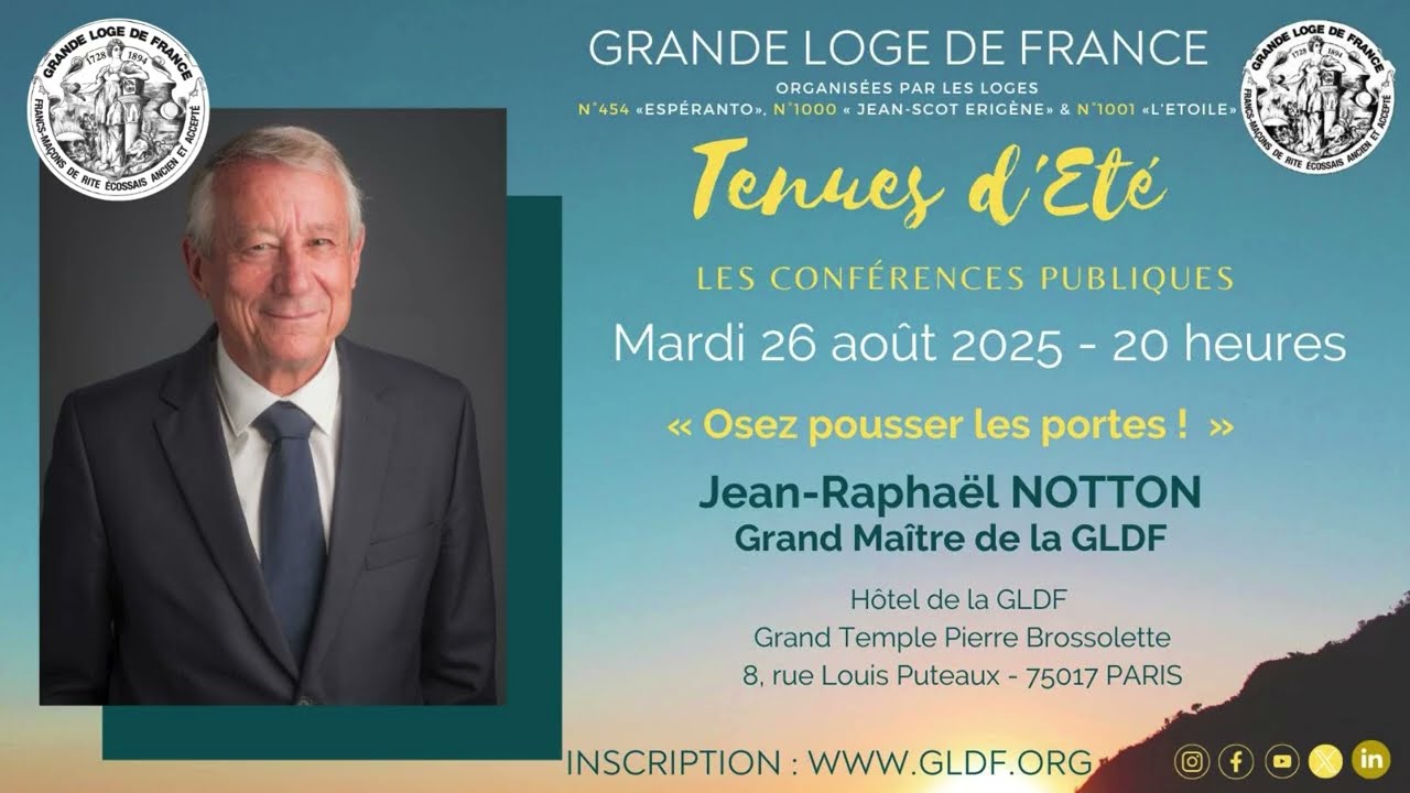 26 août 2025 : Conférence publique du Grand Maître Jean Raphael Notton