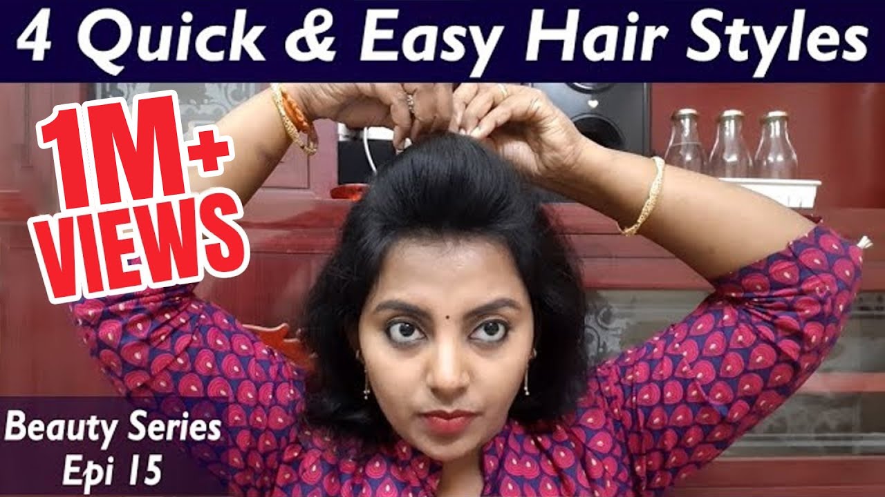 4 quick & easy self Hairstyles for girls | 1 minute puff hairstyle | Karthikha Channel Beauty Series
