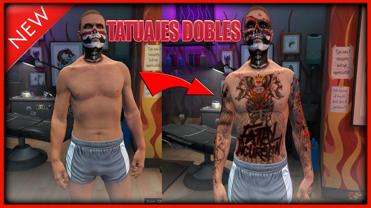 NEW TATTOS DOBLES BUGUEAR TATUAJES EN GTA 5 ONLINE FACIL BEFF PSN4