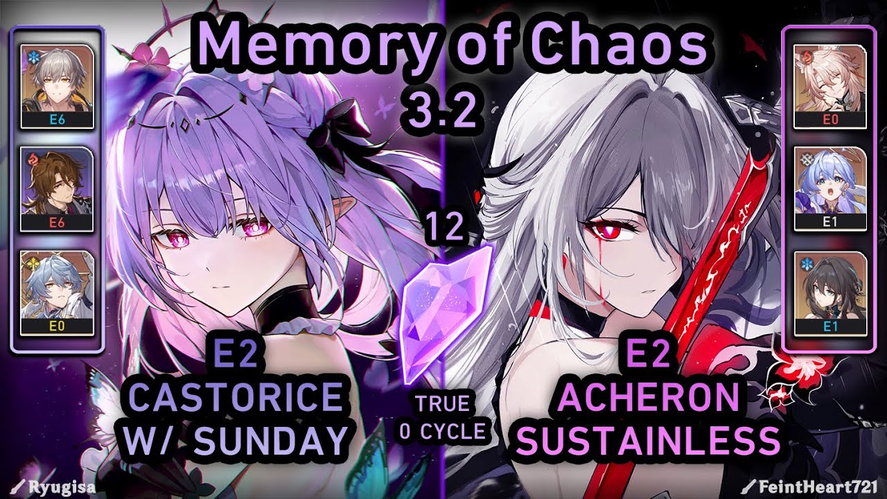 E2 Castorice & E2 Acheron TRUE 0 CYCLE!!! | Memory of Chaos 3.2 (Stage 12) | Honkai Star Rail