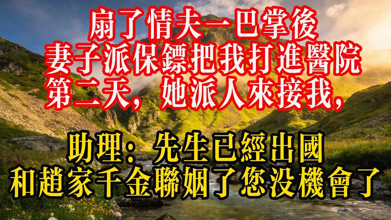 扇了情夫一巴掌后，妻子派保镖把我打进医院，第二天，她派人来接我，助理：“先生已经出国和赵家千金联姻了，您没机会了”#熱門 #故事分享 #故事頻道