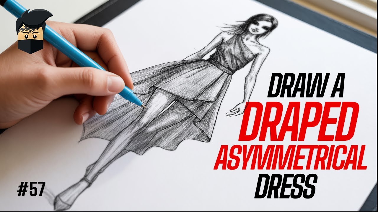How to Draw a Fashion Model in an Asymmetrical Dress | Step-by-Step Sketch Tutorial