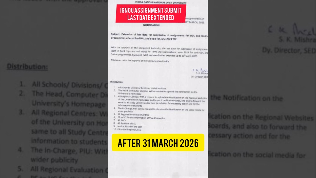 Ignou Assignment Submission Last Date Extended #ignou #ignouassignmentsubmitlastdate2026 #exam