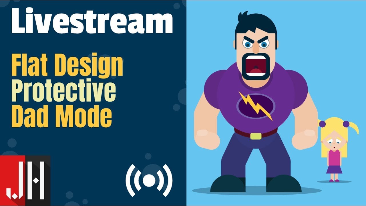 Dad Protection Mode Flat Design - Vector Art Livestream