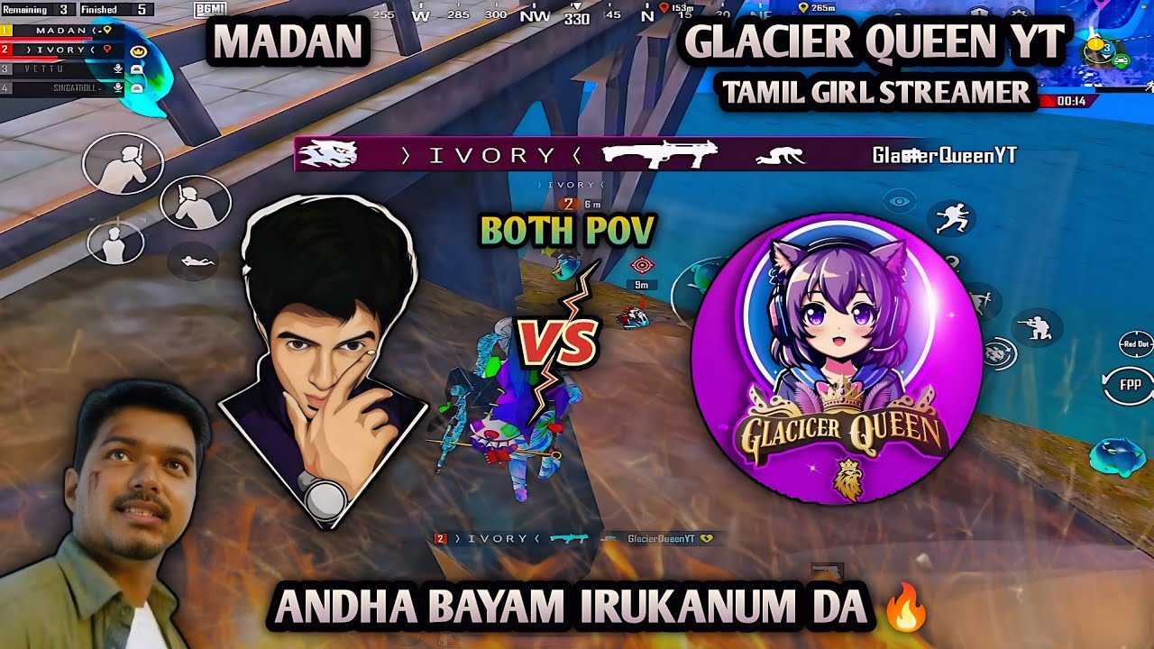 MADAN vs GLACIER QUEEN YT IN SAME LOBBY 🔥 ANDHA BAYAM IRUKANUMDA 💥 #madan #madanop #bgmi