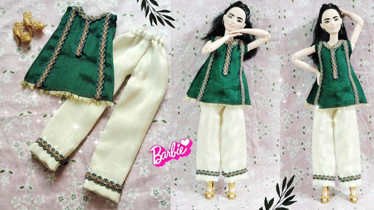Doll Dress Making easy||Doll Dress ❤👗||Barbie doll pant And kameez cutting and stitching|| diy doll 