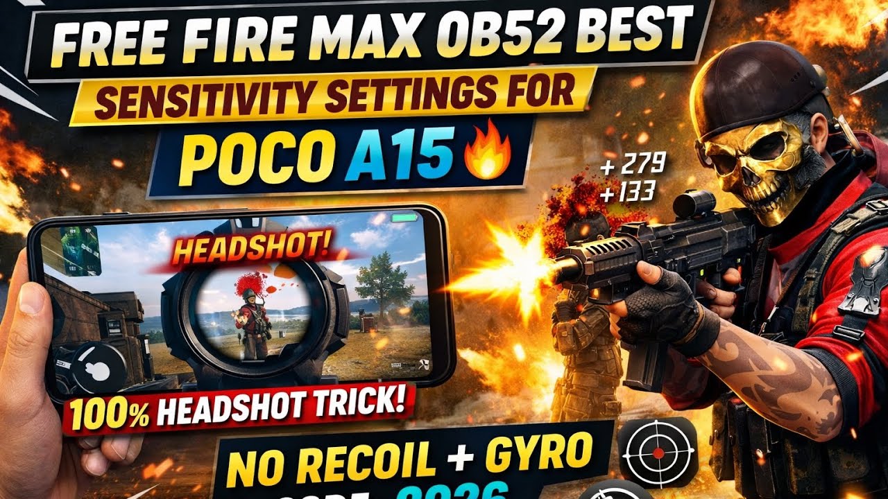 Free Fire MAX OB52 Best Sensitivity Settings for POCO A15 🔥 100% Headshot Trick | No Recoil 