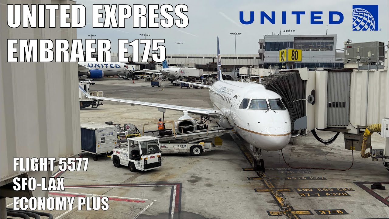 United Express Embraer E175 San Francisco-Los Angeles (Full Takeoff & Landing, Economy Plus)