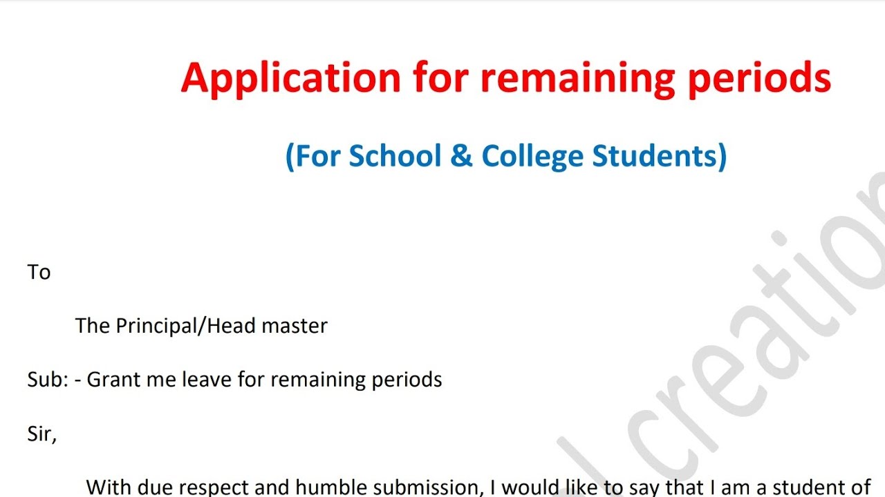 Sick Leave Application To Principal//Leave For Remaining Periods