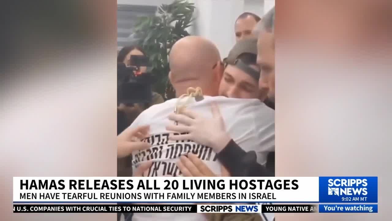 Footage of released hostages reuniting with family