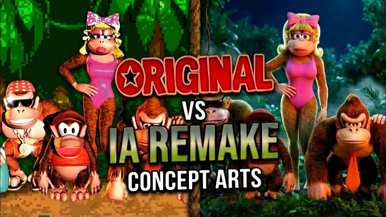 Donkey Kong Country — Concept Arts | Original vs IA Remake (Bônus)