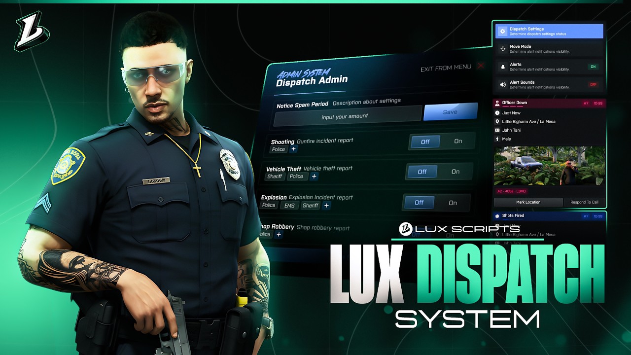 FiveM Advanced Dispatch Script | Alerts, Callsigns, Zone Control | [ESX, QBCORE, QBOX] | Lux Scripts