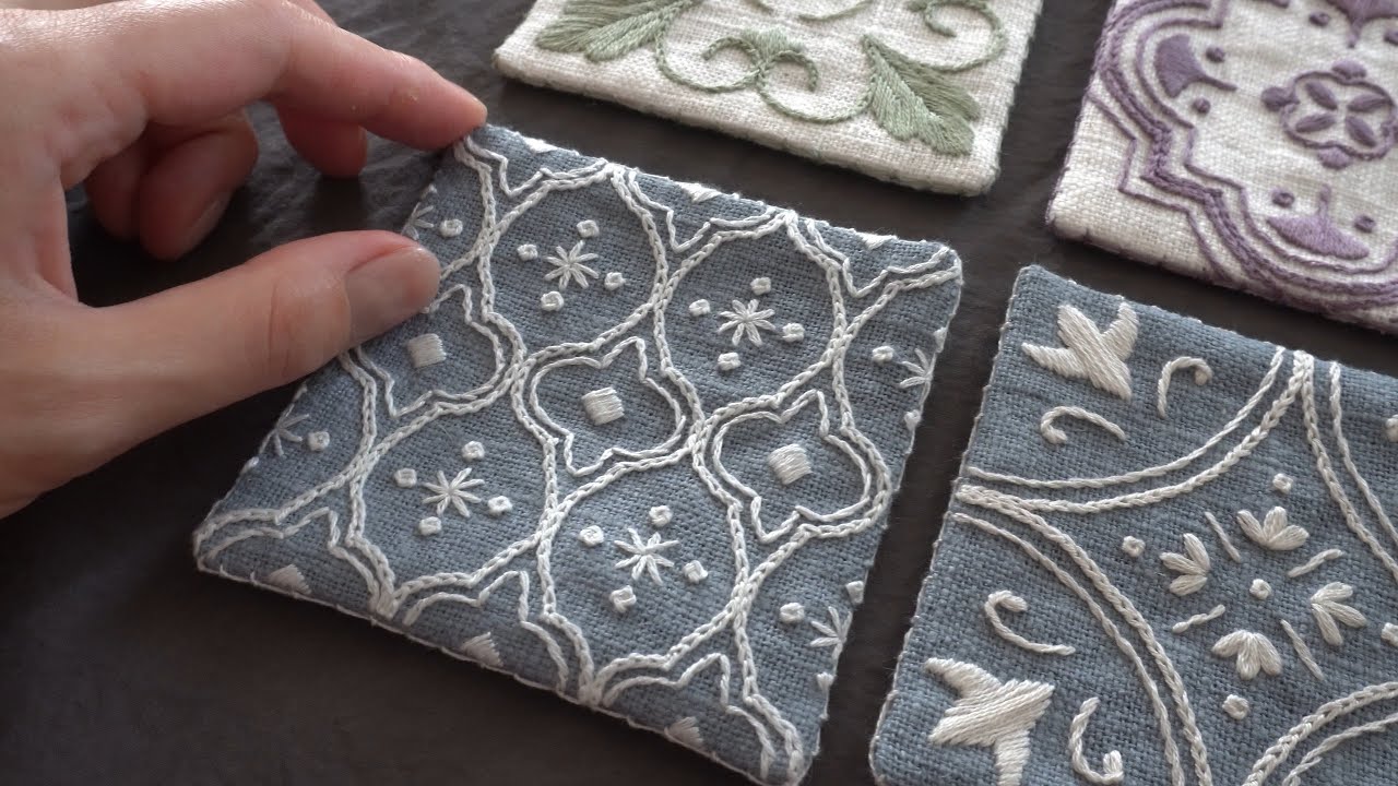 アンティークタイルのデザインの刺繍｜Hand Embroidery｜Antique Tile Design｜FREE PATTERN