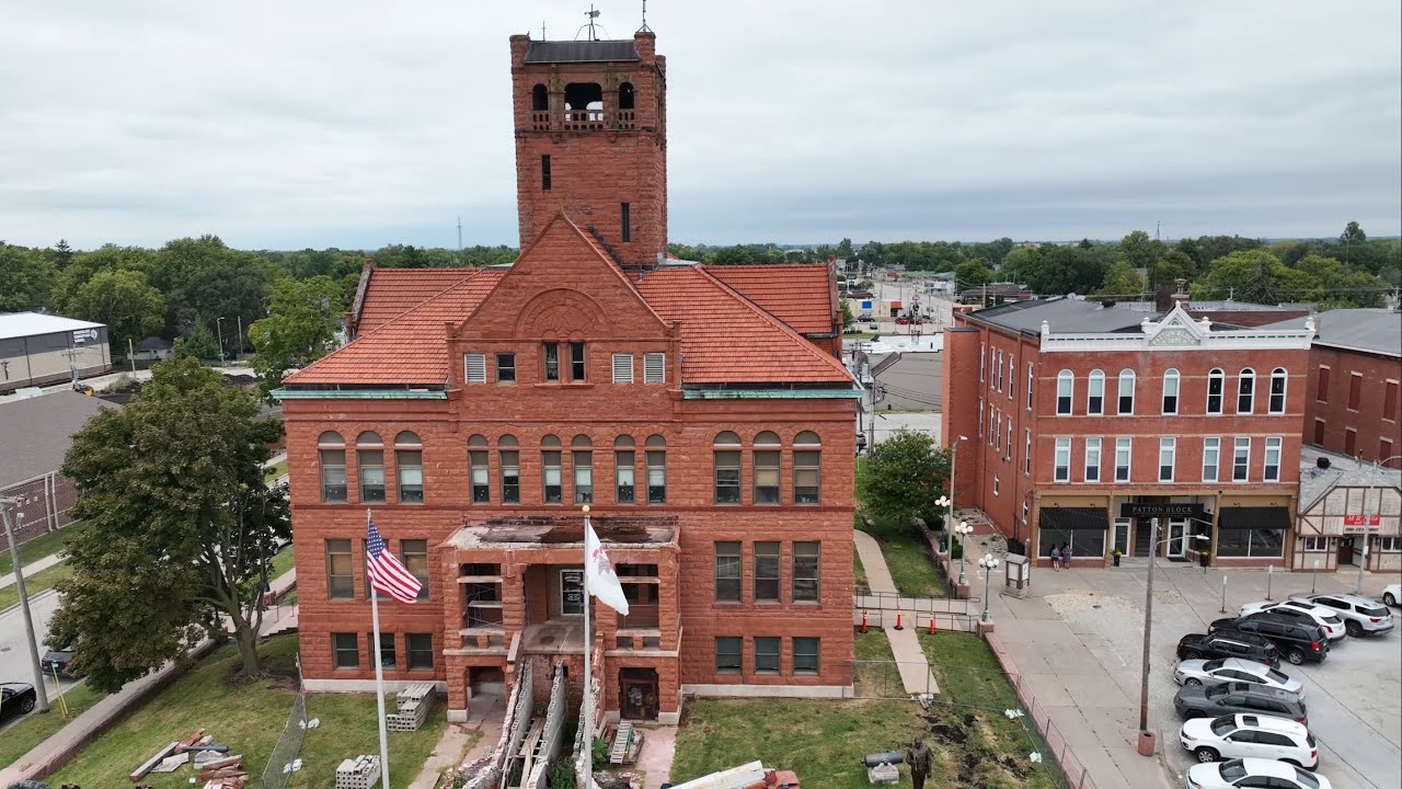Drone View Of Warren County Courthouse - Monmouth, Illinois