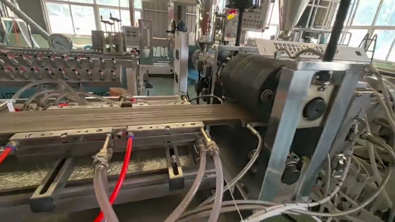 WPC decking extrusion machine running on site