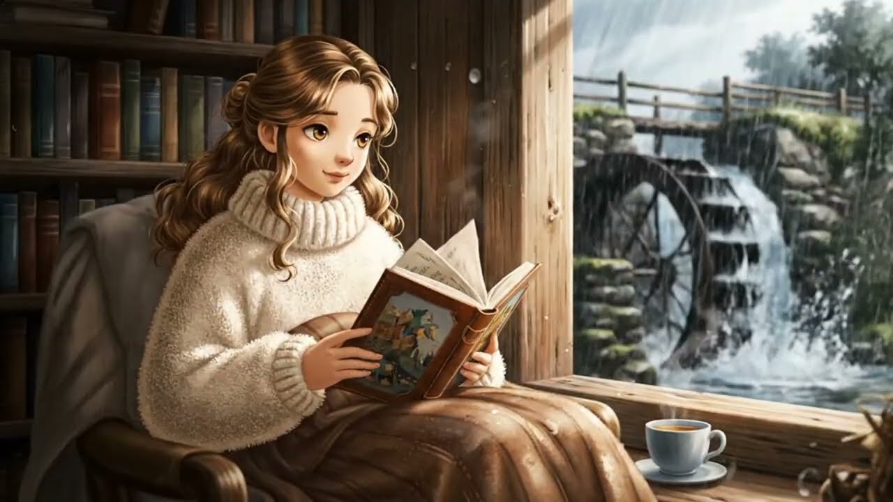 Rainy Day in a Water Mill Cottage  | Cozy Ghibli ASMR | Cooking , Tea & Fire Sounds