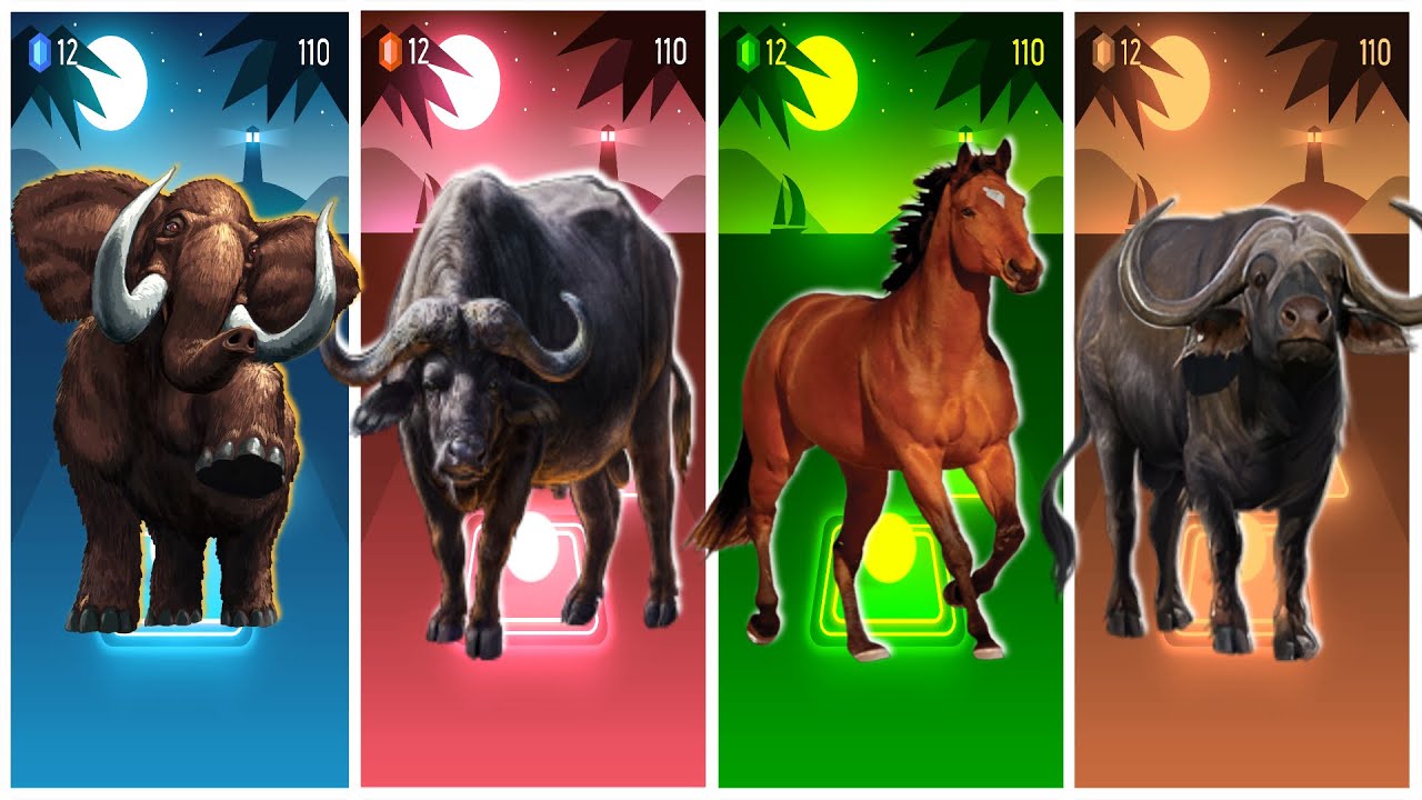 Funny Mammoth🦣🆚Funny Bison🦬🆚Funny Horse🐎🆚Funny Buffalo🐃🔴Tiles Hop EDM Rush 