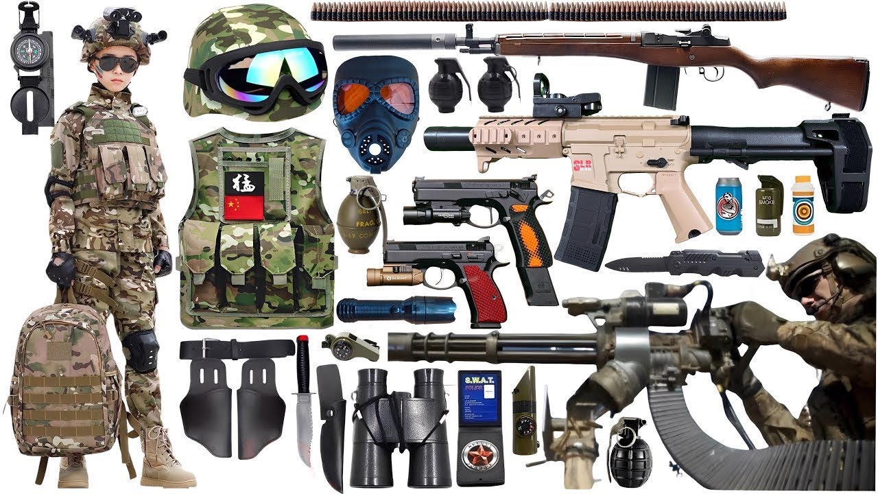 Special police weapon toy set unboxing, UZI submachine gun, Glock pistol,carbine rifle,revolver,bomb