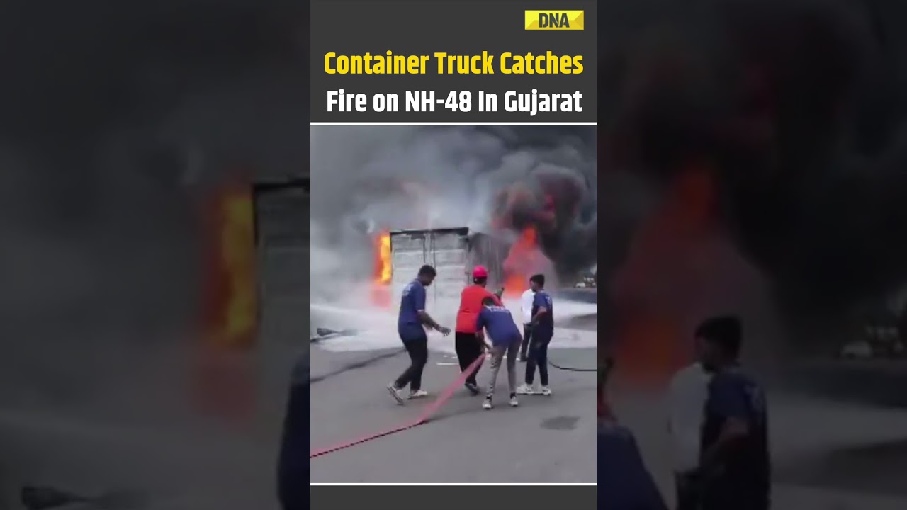 Gujarat News: Container Truck Bursts Into Flames On NH-48 In Valsad | Fire Tenders Deployed