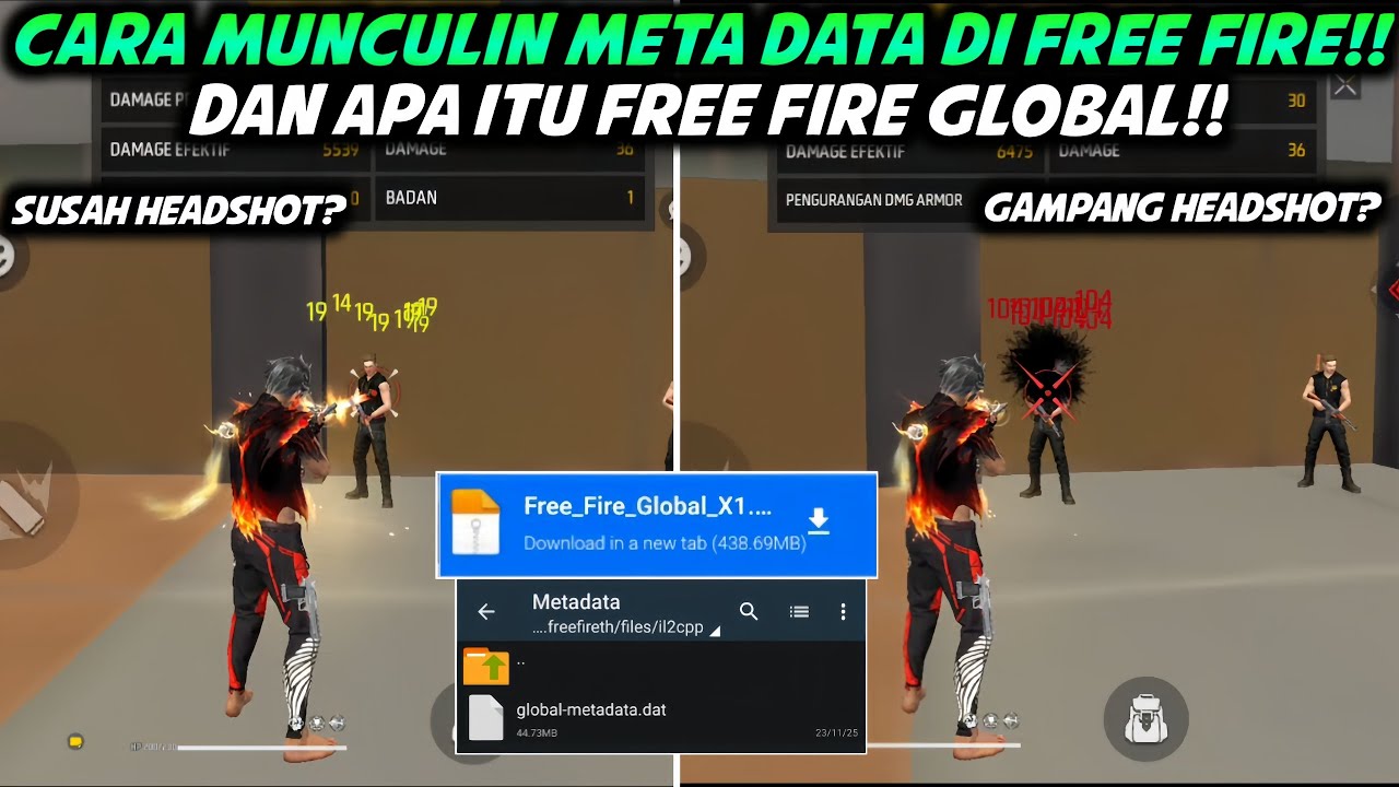 CARA DOWNLOAD FF GLOBAL‼️CARA MUNCULIN META DATA DI FREE FIRE TERBARU  ⚙️FF GLOBAL AUTO HEADSHOT 🔥