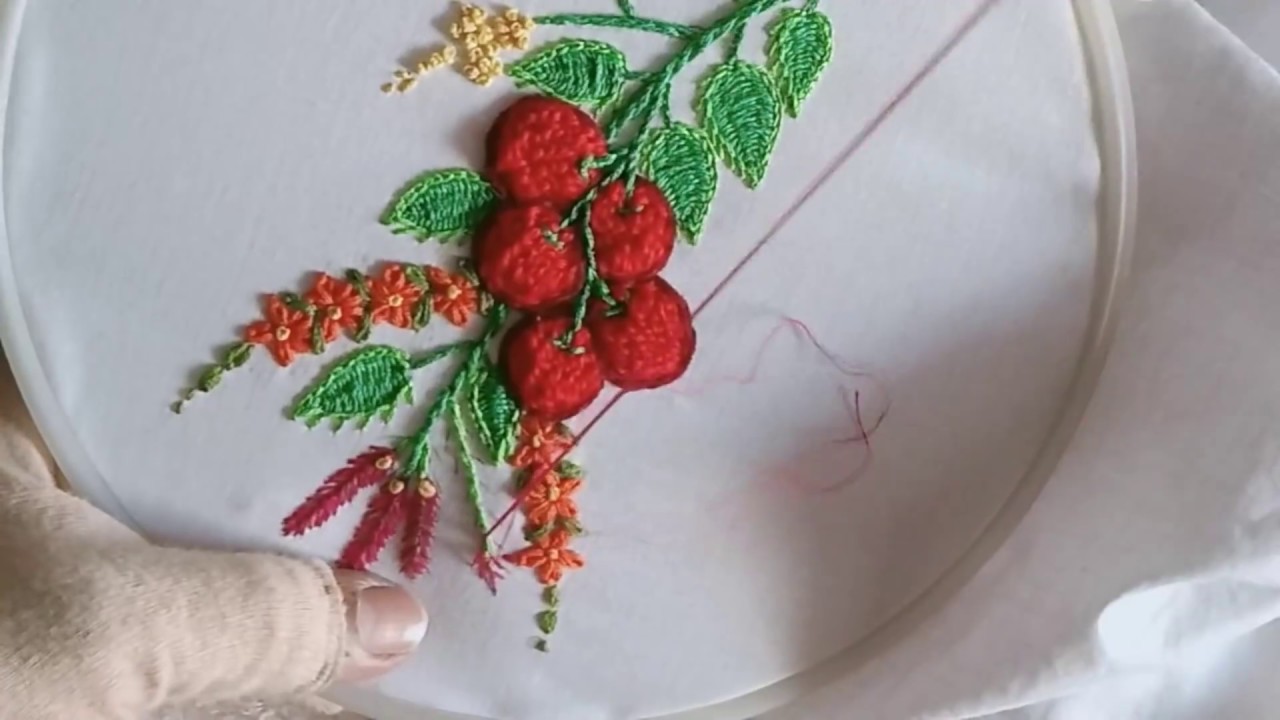 Hand embroidery. Hand embroidery berries design.