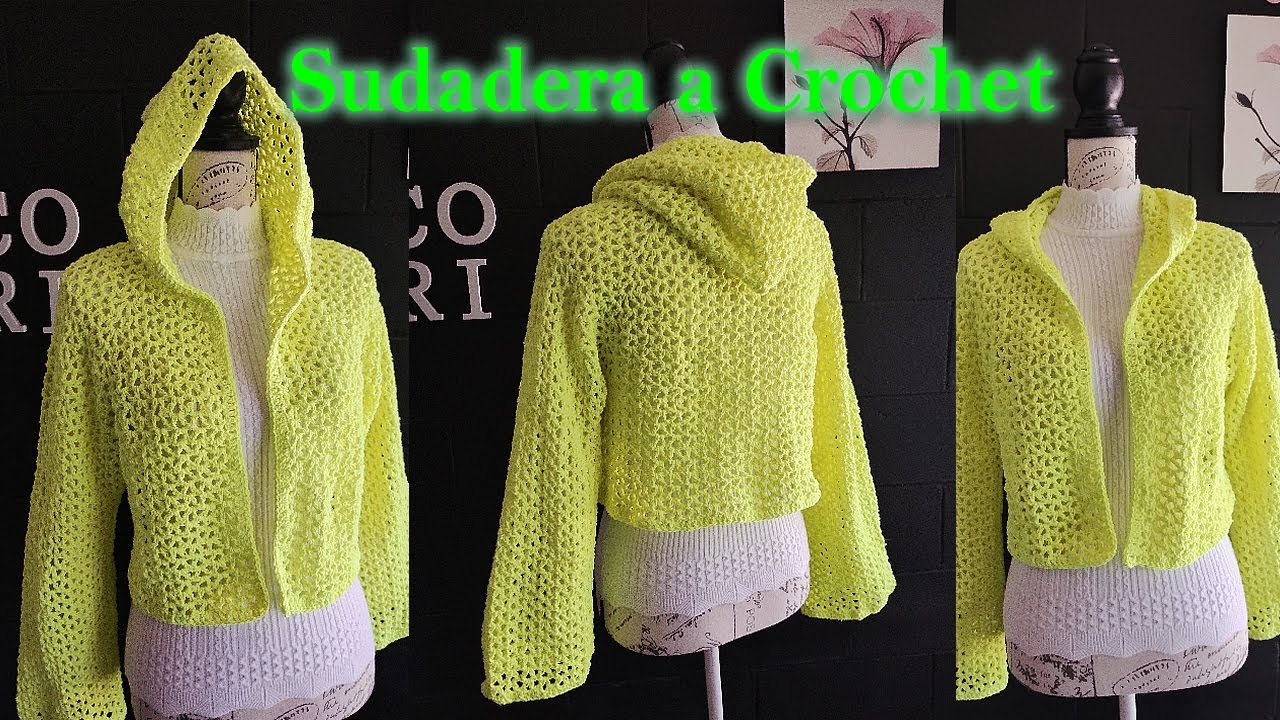 Sueter Sudadera a Crochet Calada con Gorro o Capucha Super Facil Paso a Paso