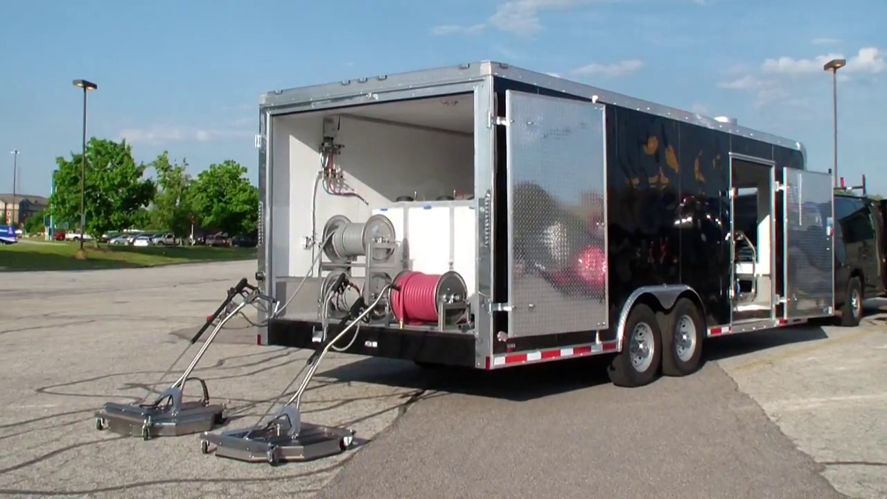 Hot water pressure washer in a 22’ enclosed trailer 616-250-4039 www.pressurecleanersdirect.com