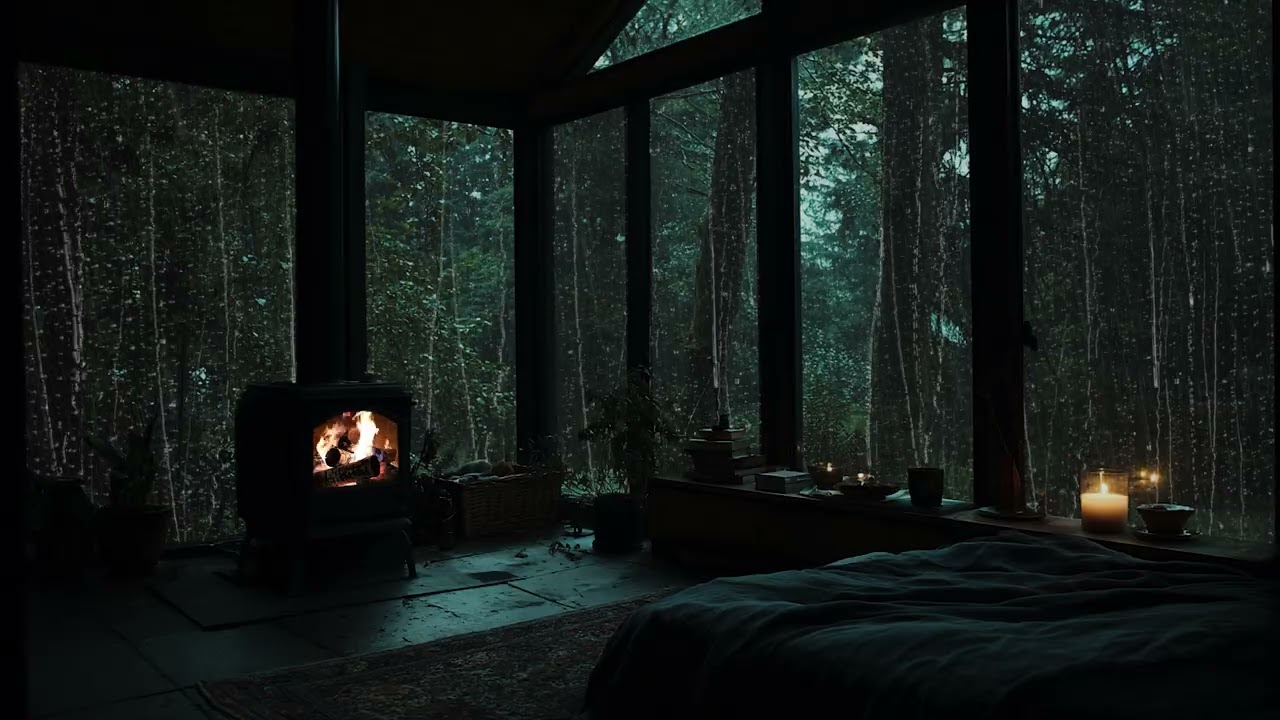 Rainstorm & Fireplace Ambience 🌧🔥 Warm Indoor Sounds for Stress Relief & Sleep