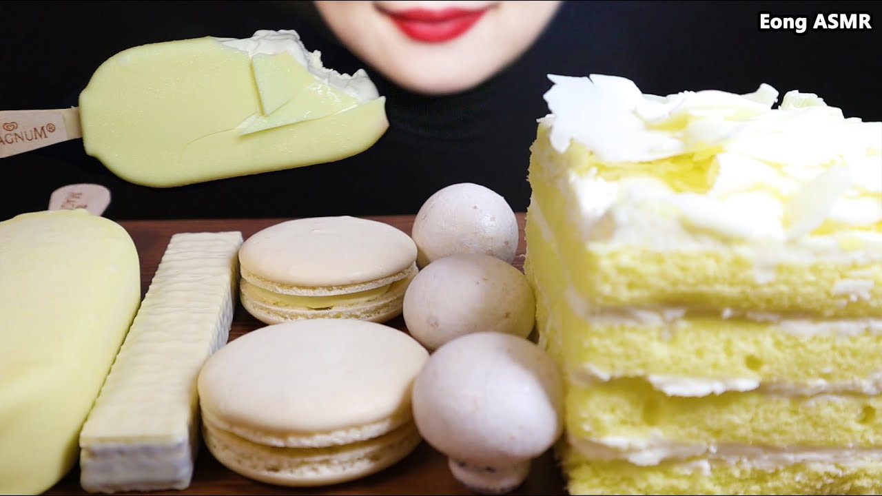 ASMR WHITE CHOCOLATE ICE CREAM MAGNUM MACARON CAKE 화이트 초콜릿 아이스크림 매그넘 마카롱 케이크