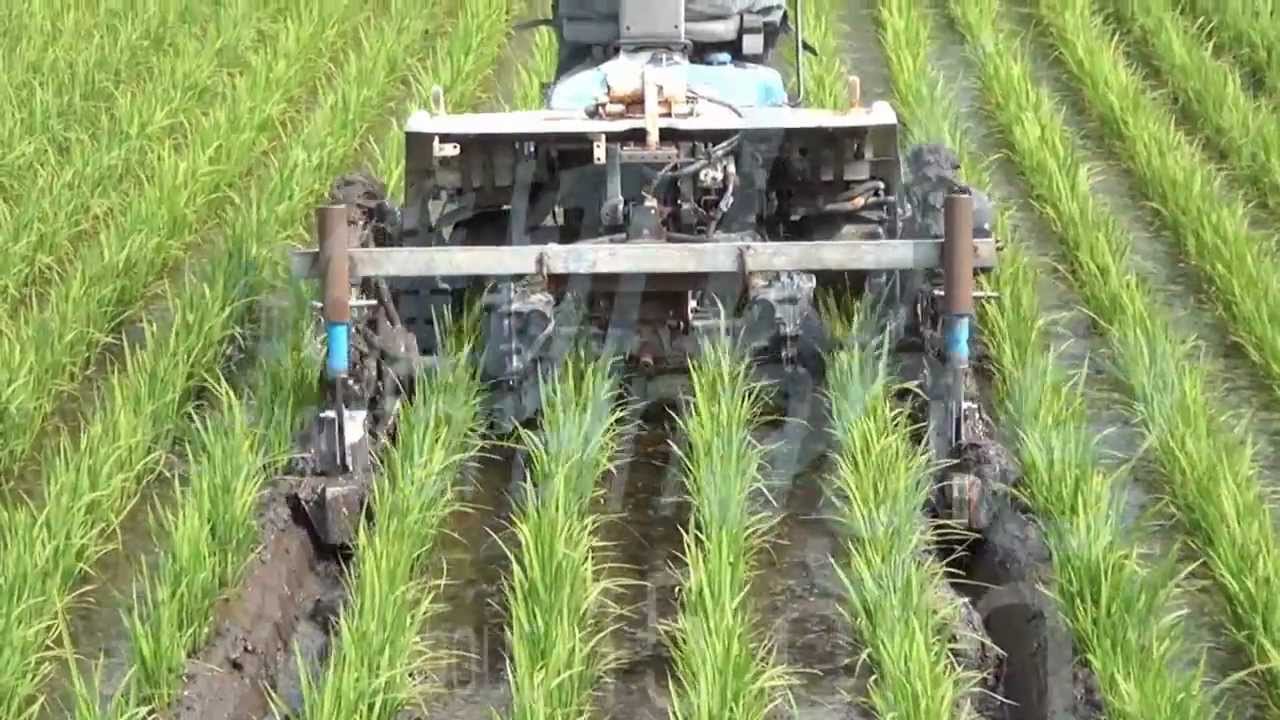 Preparation drainage of paddy field 田植機改造の水田溝切