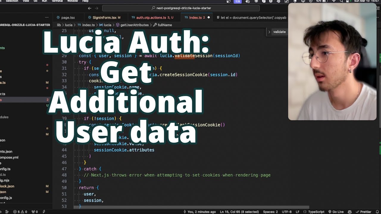 Get additional user info tutorial - Lucia Auth Next 14, Typescript