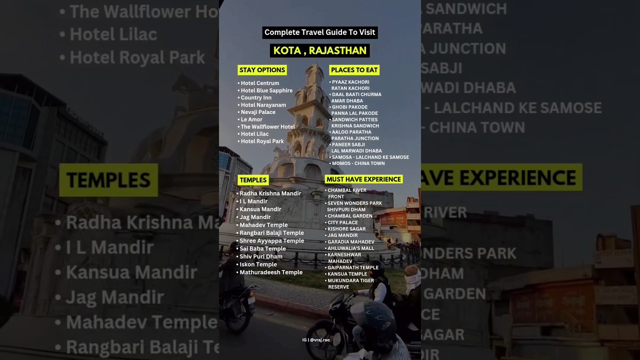 KOTA - Apna Shahar ✨ Itinerary - Tourist Guide Kota - Rajasthan #kota #rajasthan #tourism #vrajrao