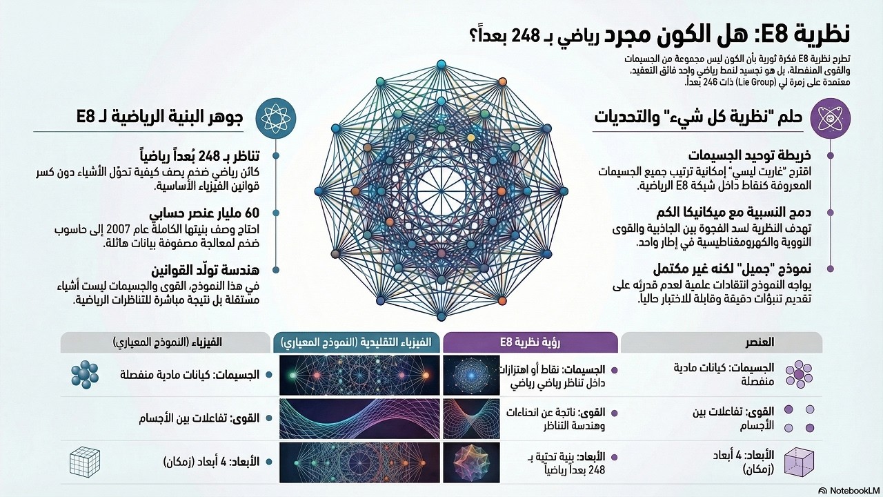 نظرية E8  الكون كتناظر. نظرية E8: هل الكون كله مجرد تناظر رياضي واحد بـ 248 بعدًا؟