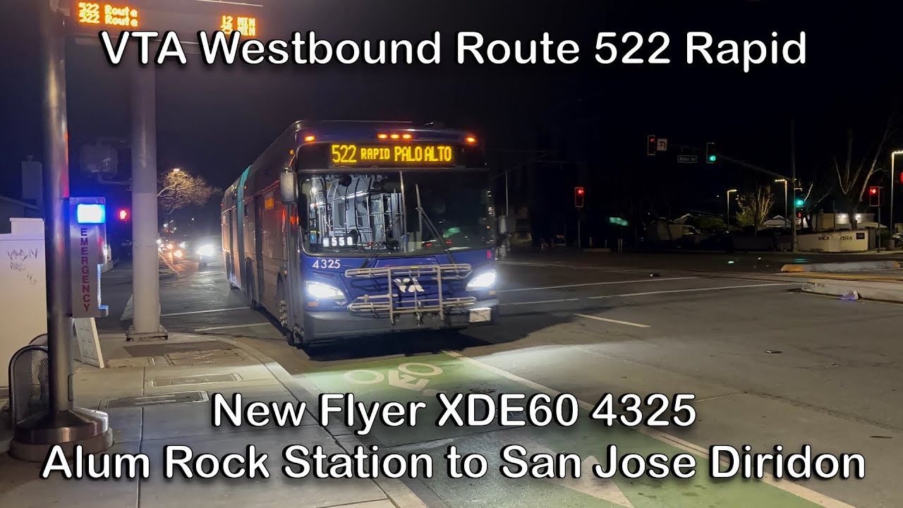 VTA New Flyer XDE60 Hybrid Bus 4325 Westbound Route 522 Rapid to San Jose Diridon Station