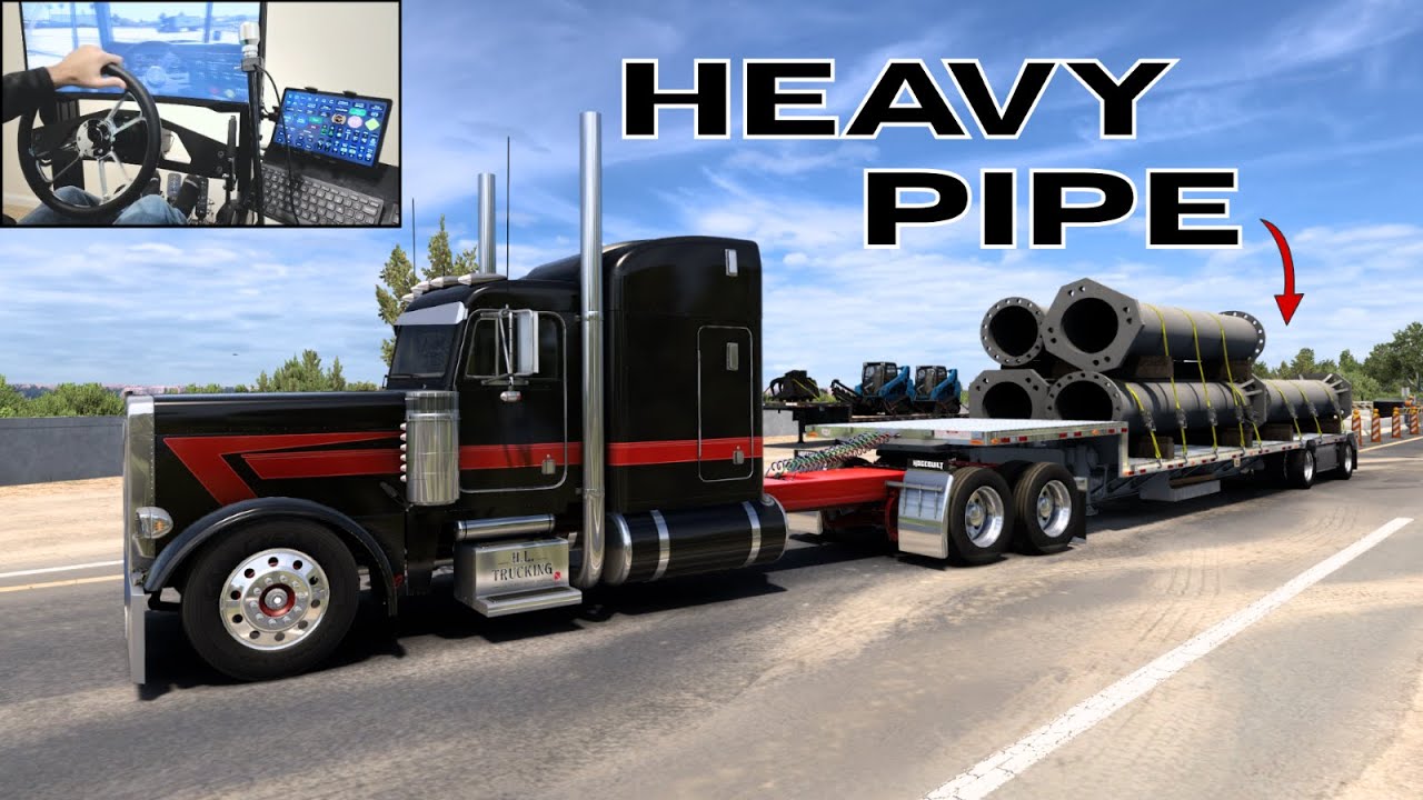 Hauling Huge Pipes - (Peterbilt 379) - Custom CAT Power - American Truck Simulator