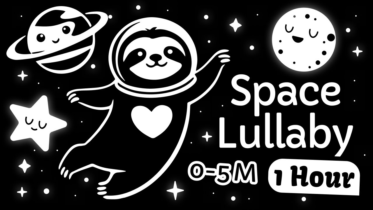 High Contrast Baby Sensory (0–5 Months) – Space Lullaby Story 🦥 | Black & White Visuals (1 Hour)
