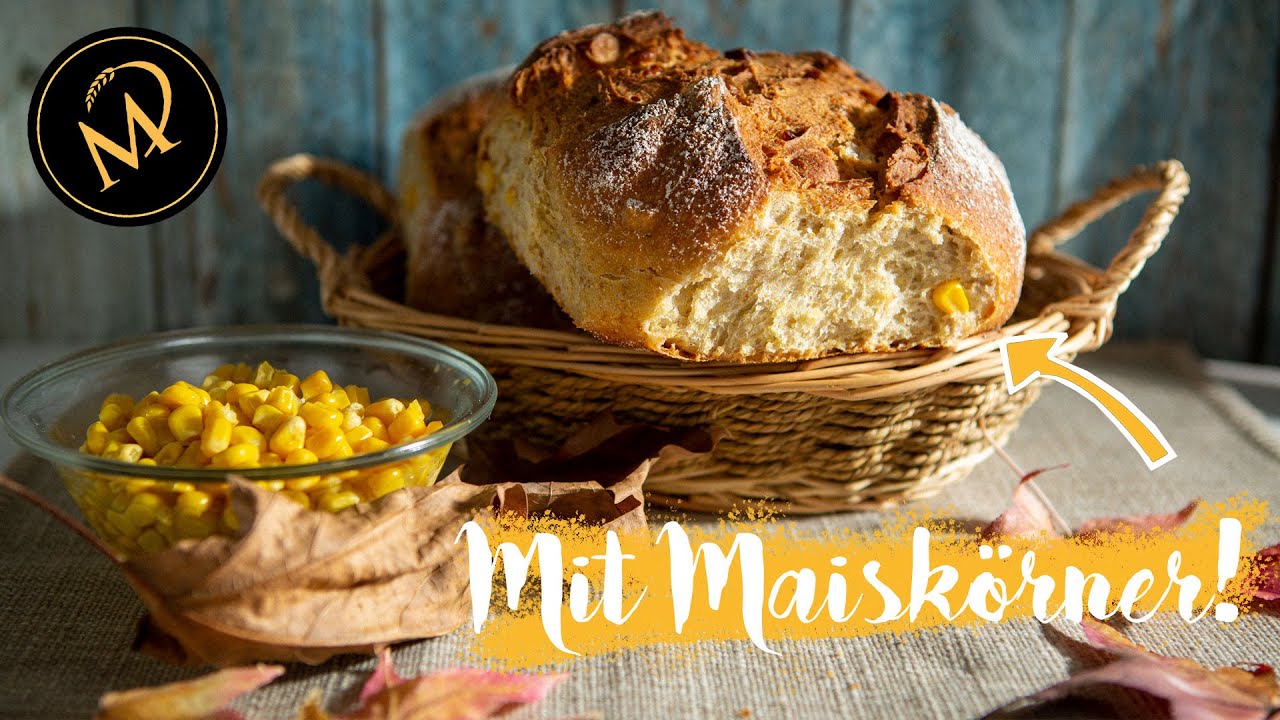 Goldenes Maisbrot mit Maiskörnern und UrDinkelmehl. So läuft dein Brot nicht breit