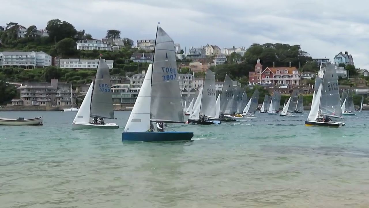 Salcombe Gin Merlin Rocket Week 2024 Monday Afternoon Race Start (by Malcolm Mackley)