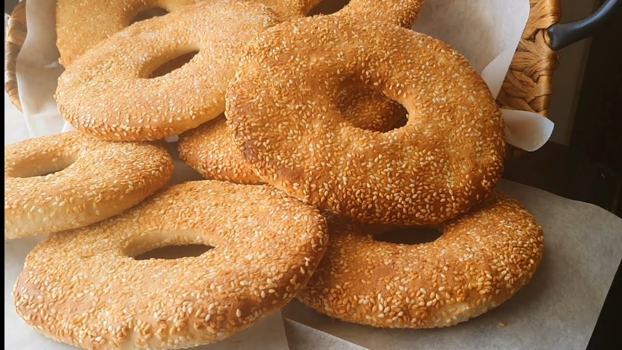 פיתות אבולעפייה Sesame flat bread  طريقه صنع كعك  السمسم