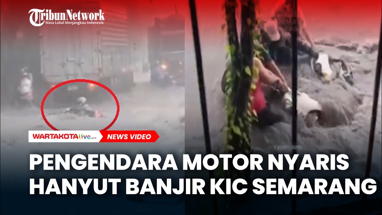 Pengendara Motor Nyaris Hanyut Banjir KIC Semarang