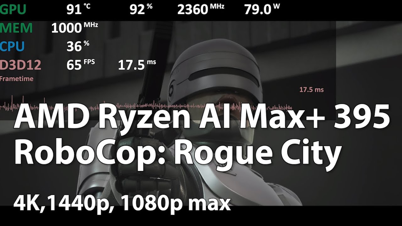 Unreal Engine 5 / RoboCop: Rogue City — Ryzen AI Max+ 395 с Radeon 8060S — игровой бенчмарк